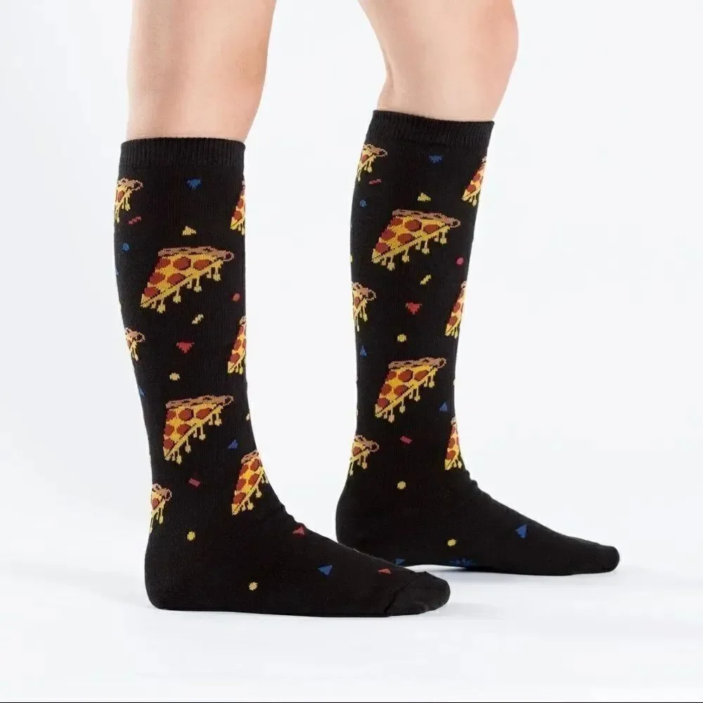 Sock it to me Juniors youth Kids Pizza party knee high Socks black 🍕
